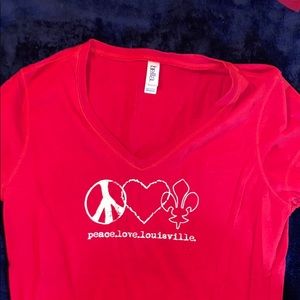 Peace. Love. Louisville. Red short sleeve T shirt